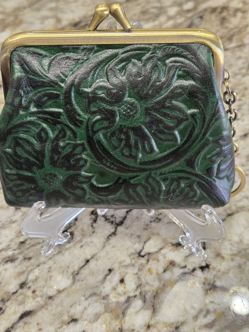 Patricia Nash Green Embossed Leather Kiss-Lock Coin Purse - Picture 2 of 11